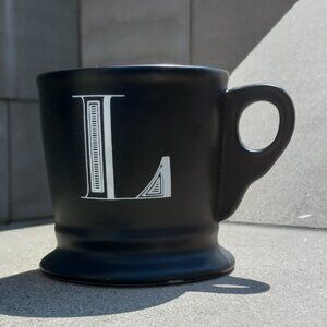 Anthropologie Black Mug with White Monogram - Coffee Mug with Initial "L"